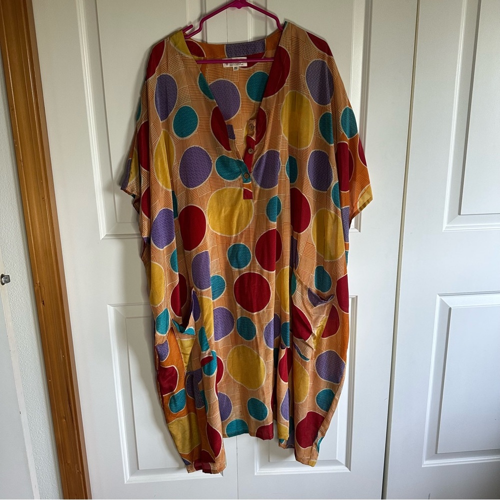 Kantha Bae Vibrant Multicolor Polka Dot Kaftan NWOT